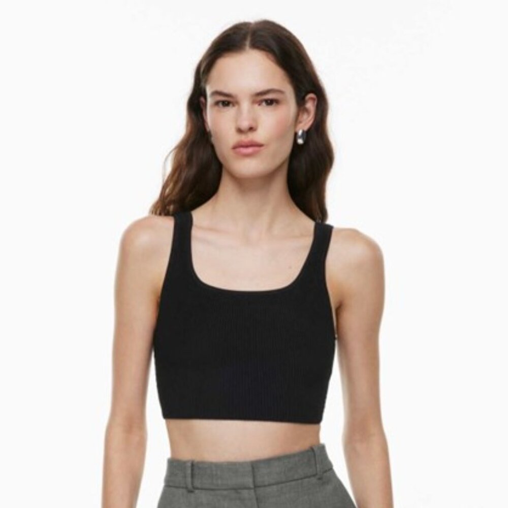 Aritzia Babaton Black Sculpt Knit Squareneck Cropped Tank L